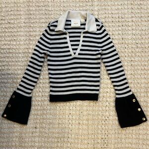 Anthropologie Maeve Striped Bell Sleeve Arlowe Polo Sweater size XXS